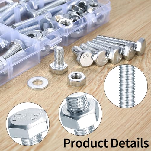 85 Stück M8 Schrauben Set, Sechskantschrauben Muttern Set, Gewindeschrauben Set, Maschinenschrauben Sortiment mit Unterlegscheiben Set, Sechskantkopfschrauben und Muttern Set