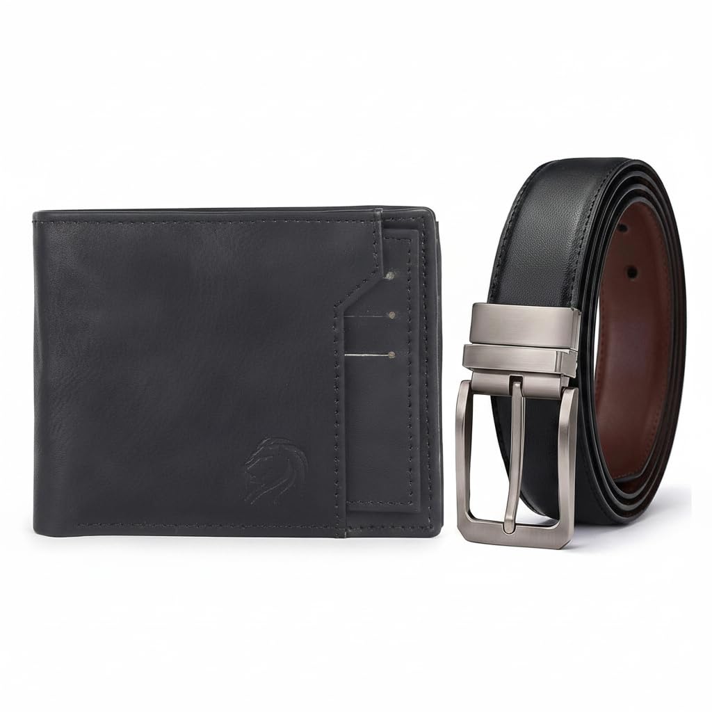 VEMILIO Men’s Gift Set – Reversible Vegan Leather Belt (Black & Brown) + Slim Bifold Wallet with Coin Pocket & Detachable Card Holder | Premium Combo Box for Men | Ideal Festive Gifting (Black)-image-17