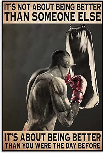 Targa in metallo retrò con scritta "Boxe" motivazionale, vintage, in alluminio, decorazione per palestra, per soggiorno, ufficio, club, decorazione da parete, 14 x 20 cm
