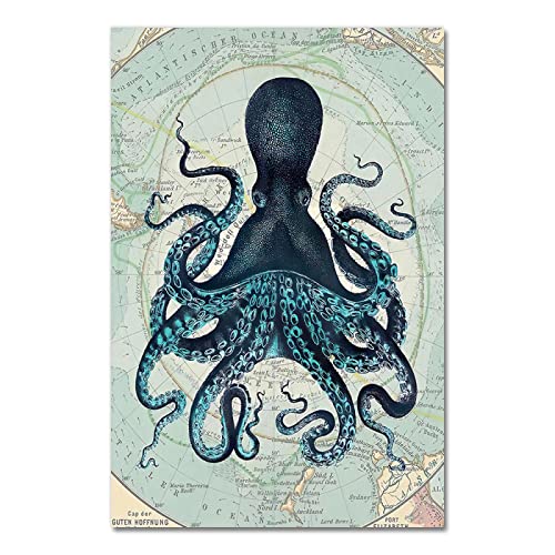 Affiche kraken pieuvre tentacules vintage pour creer une ambiance marine et bord de mer chez soi