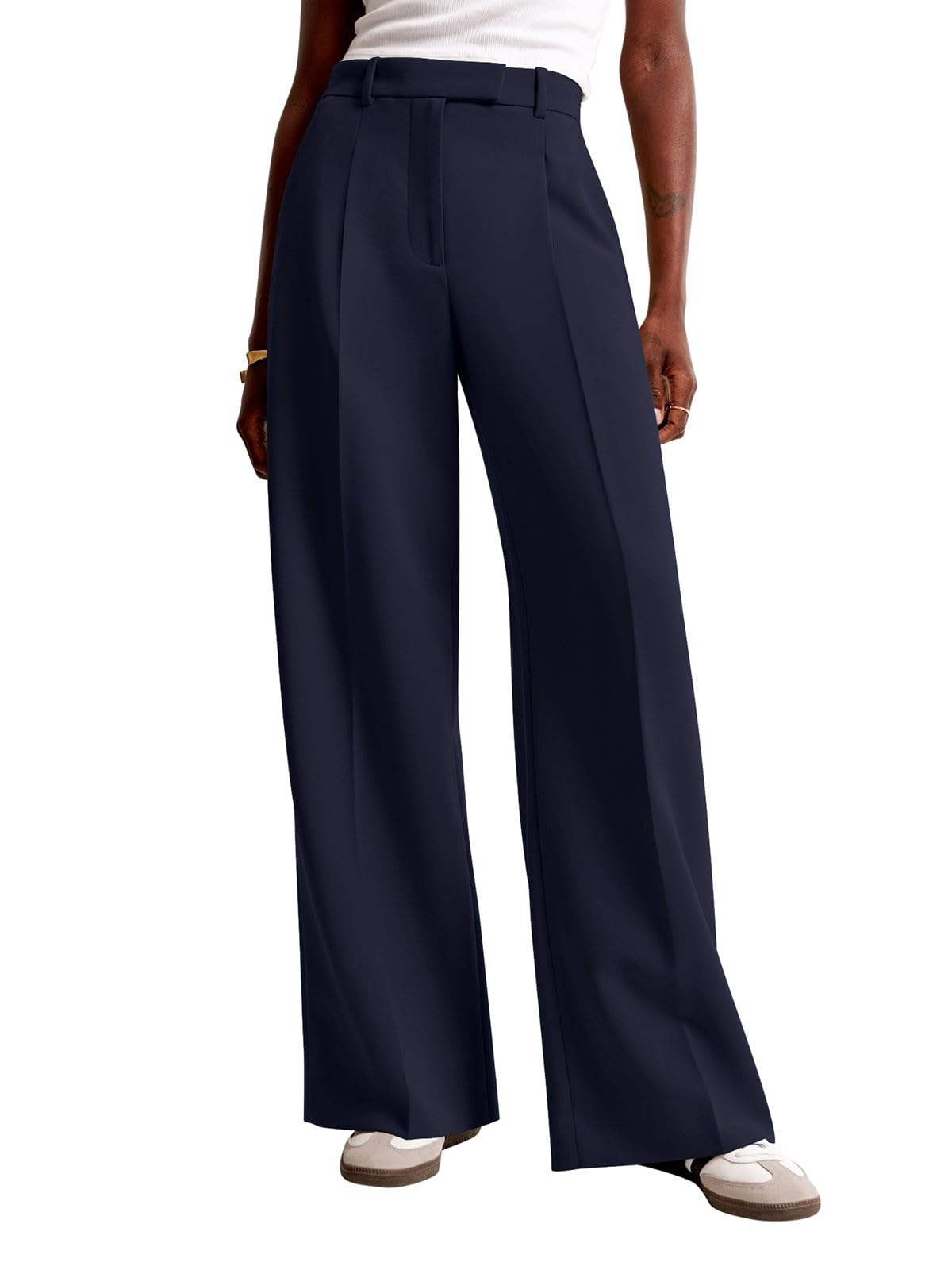 Photo 1 of NIMIN Women Wide Leg Pants High Waisted Dressy Work Trousers Business Slacks Casual Pants with Pockets Navy Blue
