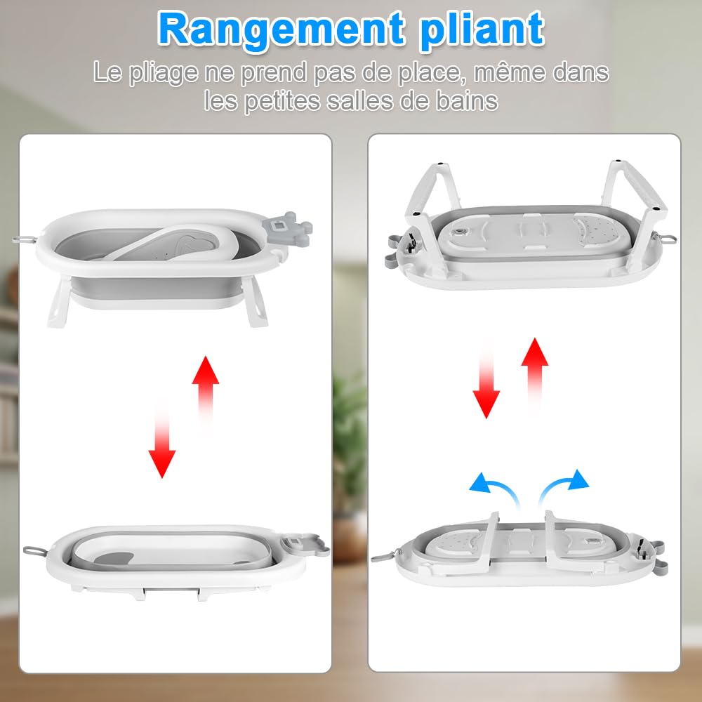 Homewell Vasca da bagno pieghevole per neonati con cuscino da bagno e termometro digitale, vasca da bagno per bambini per la casa e i viaggi, ideale per regalo di nascita, ragazza o ragazzo (corona)