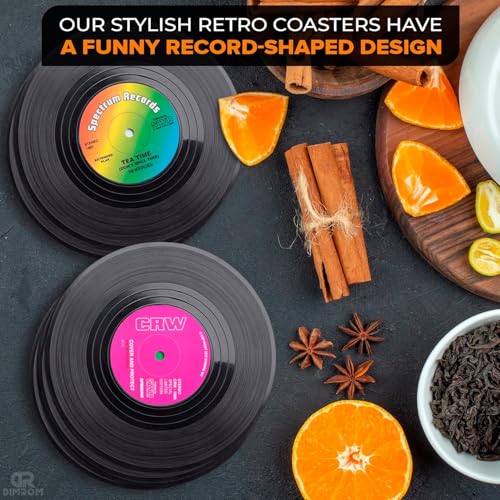 Image of 6Pcs Vinyl Record Coasters for Drinks - 4.1 inch Retro Gift Record Player Coasters for Desk - Durable and Heat-Resistant Mini Vinyl Records Set to Decorate Home Bar, Kitchen or Office