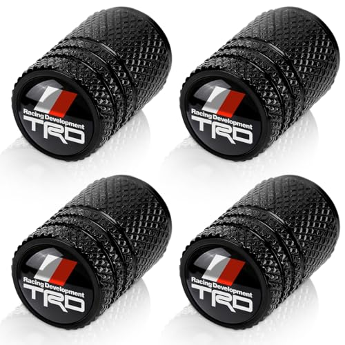 4pcs Tire Valve Stem Caps Compatible with Toyota TRD Sequoia Tundra Tacoma 4Runner Trucks Series Stem Cap Universal Car Air Cover Car Accessories for Cars SUV Truck Motorcycles Black