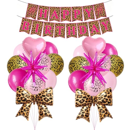 Image of 25Pcs Pink Cheetah Birthday Decorations, Pink Gold Cheetah Print Balloons