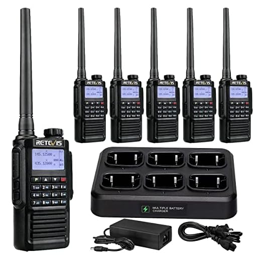 Retevis RT87 Two Way Radio Long Range,High Power IP67 Waterproof Walkie Talkie (6 Pack) with Six-Way Charger,VHF UHF FM 128CH VOX