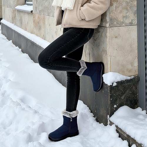 Women's Winter Snow Boots, Waterproof Faux Fur Lined Mid-Calf Booties with Zipper Comfortable Warm Shoes Outdoor2