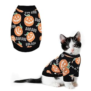 Pet Puppy Dog Halloween Sweater Cat Pumpkin Knitwear Clothes Costume with Cute Boo Pattern Halloween Sweater Coat for Kittens Small Dogs Cats S