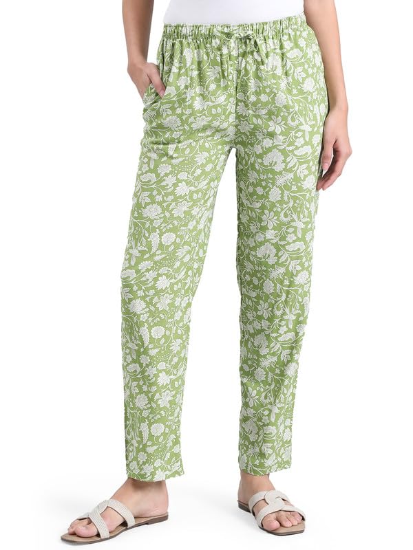 Image of GO COLORS Women Printed Woven Viscose Mid Rise Lounge Pants