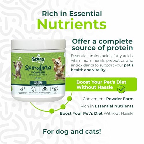 Image of Spirulina Powder for Dogs & Cats, Plant-Based Microalgae Food Topper, Nutrient-Dense Pet Supplement for Daily Wellness + Skin & Coat Support, Easy Mix-in, 8 oz