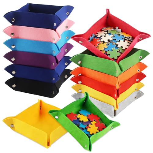 TIVUNORON 12 Stück Puzzle Sortierschalen Bunt Filzschale mit Druckknöpfen Stapelbare Filz-Aufbewahrungsboxen Schlüsselschale Würfelteller Tragbare Puzzle-Sortierschale für bis zu 500-2000