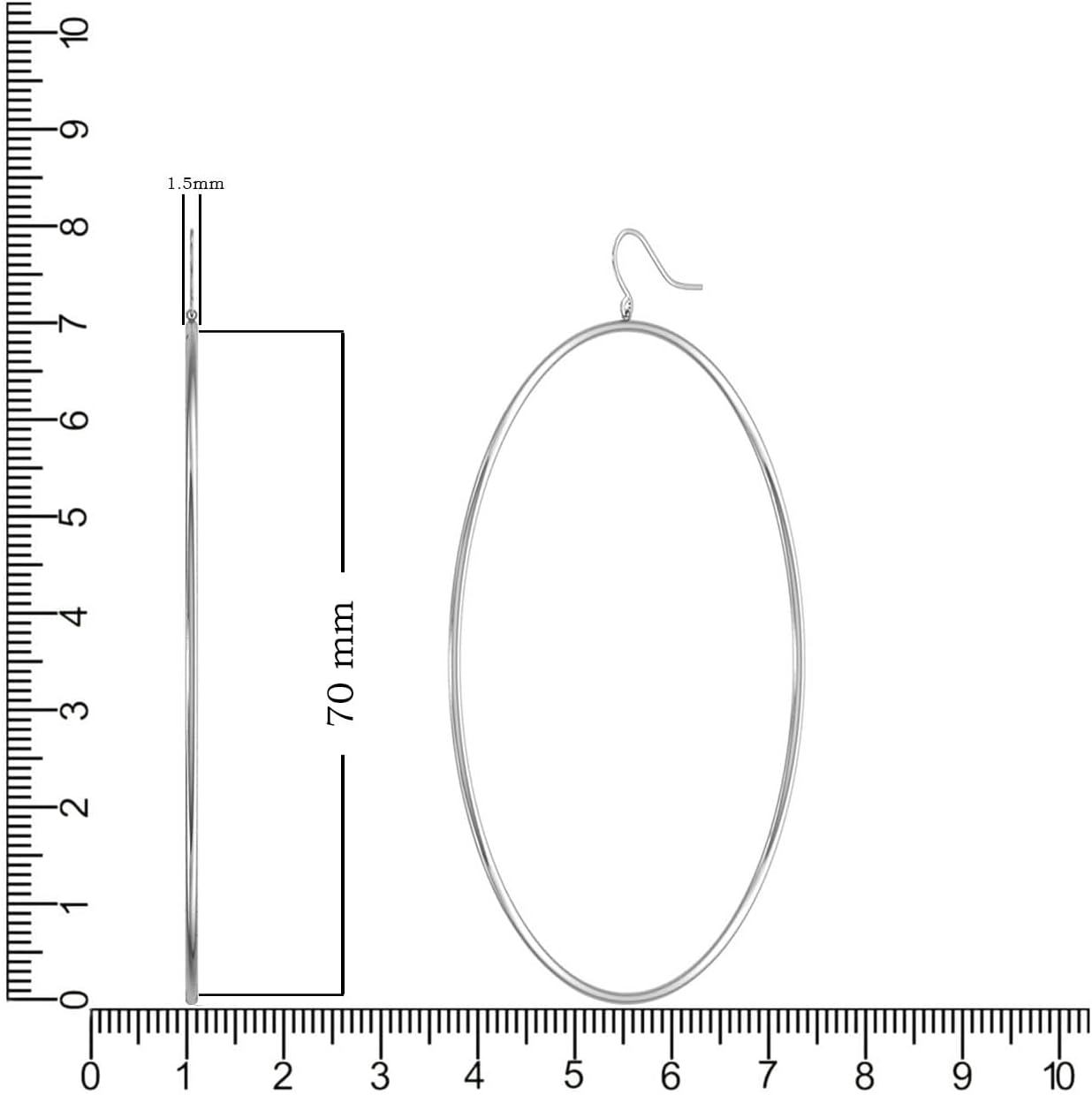 10K Gold Plain Hoop Earrings for Women (50mm to 80 mm length)