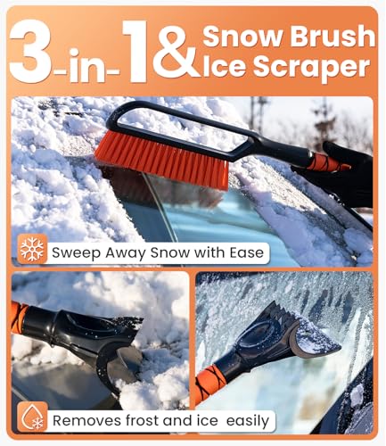 Image of Zanch 3-in-1 27 inch Snow Brush and Ice Scraper for Car Windshield [Wider Snow Brush, One-Wipe Clean] Snow Brush for Car with Ergonomic Foam Grip for All Cars,Truck,SUV, Winter Accessories