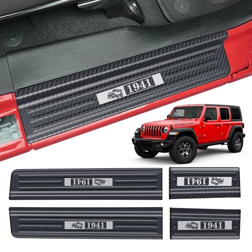 4PCS Door Sill Guards for Jeep Wrangler JL JLU 2018-2026 Door Sill Protector for 2020-2026 Gladiator JT Accessories 304 Stainless Steel Door Edge Guard Front and Rear 4 Door (Carbon Fiber)