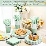 350 Pcs Light Green Scalloped Paper Plates Shell Edge Disposable Tableware Cocktail Napkins Cups Plastic Spoons Forks Knives for Wedding Baby Shower Picnic Birthday Party Supply for 50 Guests - Image 5