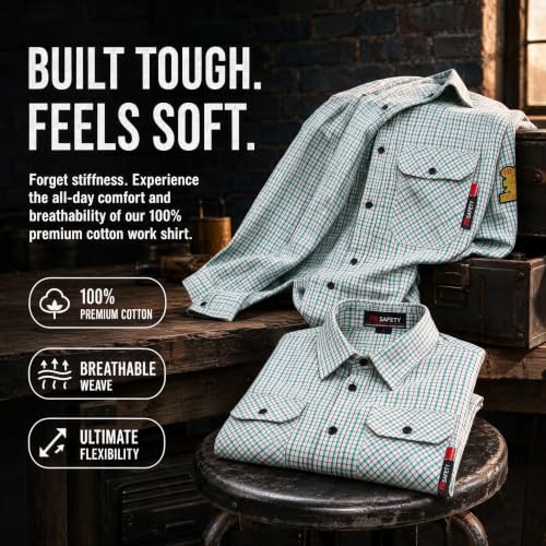 Image of SRsafety Hi Vis FR Shirts for Men,7.0oz Long Sleeve FR Work Shirts,100% Cotton High Visibility Fire Shirt