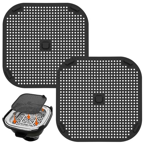 2 Pack Silicone Splash Guard for Ninja FN101 Airfryer, Reusable Heat Resistant Oil Splatter Mat with Secure Lock Tabs & Easy-Lift Handle, Ninja Crispi Air fryer Protector Accessory