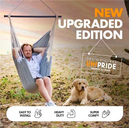 Unipride Hammock Chair Swing (Heavy Duty) Stylish For Indoor & Outdoor - Full Hanging Hardware & Pillows Included I Beautiful For Porch & Patio I Fun For Kids And Adults #TOP1