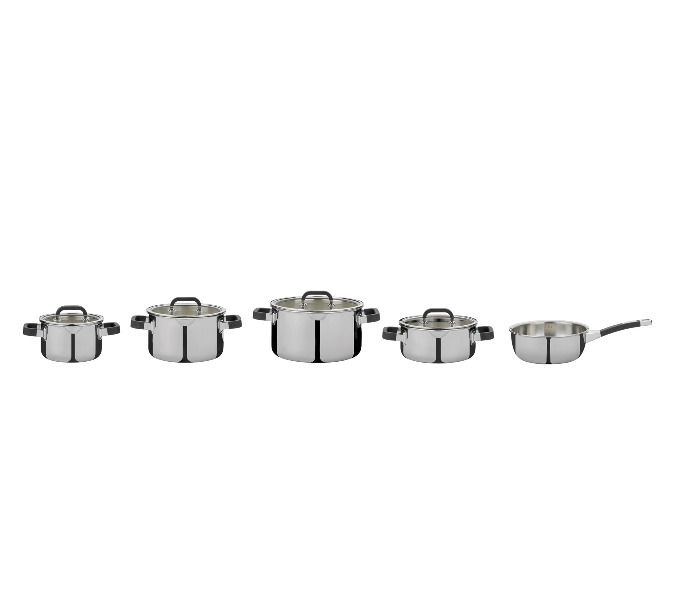 Spring FUSION2+ Topfset 5-tlg., 5-Lagen Edelstahl, induktionsgeeignet | Kochtöpfe, Bratentopf, Sauteuse, spülmaschinenfest, backofengeeignet, Glasdeckel, hitzebeständige Griffe