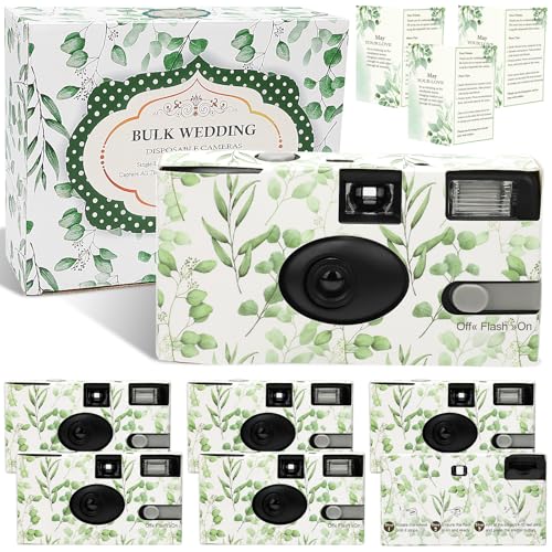 Entallor 6 Pack Disposable Cameras Bulk for Wedding with Upgraded 35mm Film Eucalyptus Single-Use Disposable Camera with Flash ISO 400 17 Exposures for Outdoor Travel Gathering Anniversary Birthday