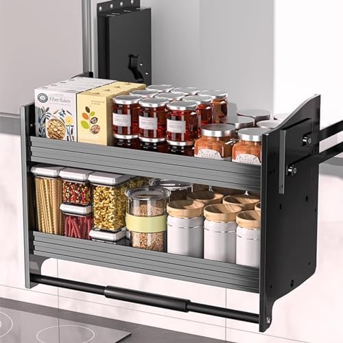 Pull Down Cabinet Organizer | Space-Saving Drop Down Shelf for Kitchen & Pantry | Durable & Easy Access Shelving System | Maximize Storage & Efficiency