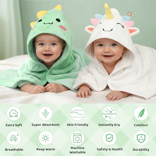 Image of 9 PCS Baby Bath Towels for Newborn Essentials (Dinosaur, Unicorn, Bear)