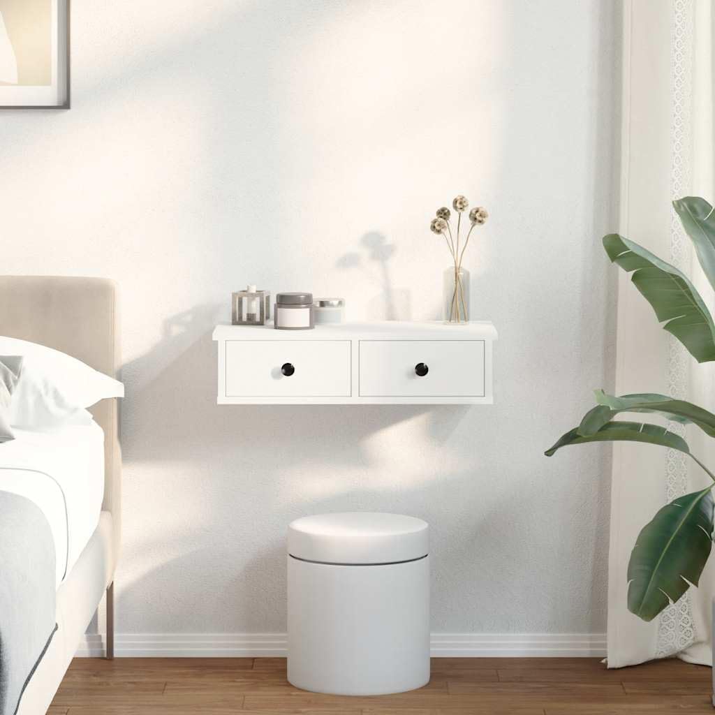 vidaXL Étagère Murale avec tiroirs Blanc 60x28x15 cm Bois d'ingénierie, étagère Murale avec Armoire, Meuble de Rangement Mural, Armoire de Rangement Flottante
