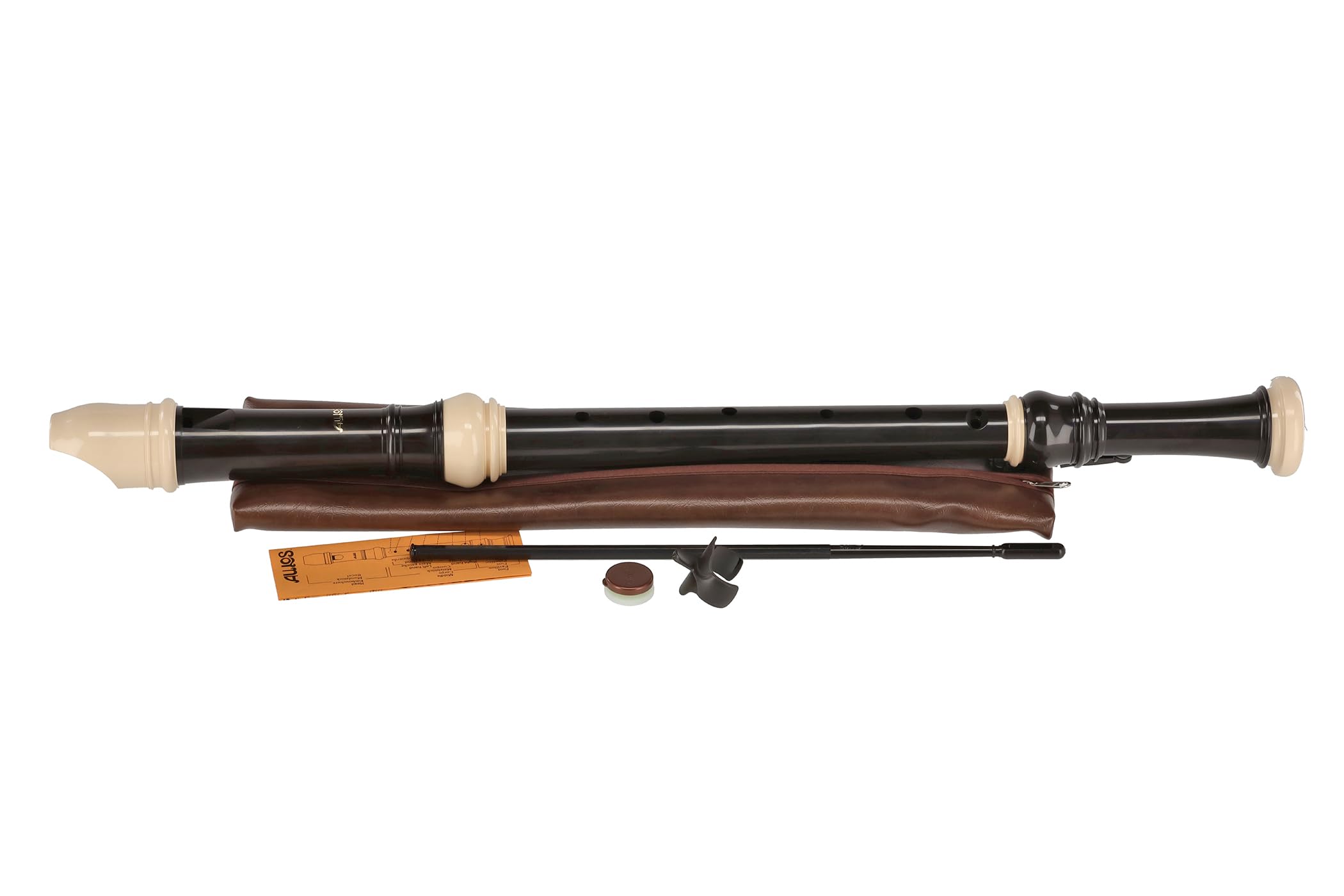 Aulos C tenor recorder Symphony 511B - dark brown/ivory-coloured - baroque fingering, with double hole and key - with accessories - removable thumb rest - 3-piece - curved windway