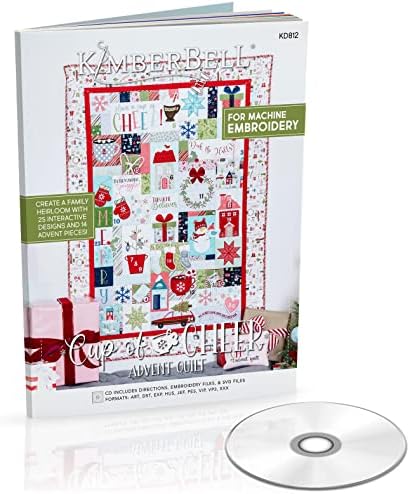 Kimberbell Cup Of Cheer Featured Quilt Machine Embroidery Design CD, 25 Interactive Designs, Complete Size 42x58”, 14 Advent Pieces, Easy Step-By-Step Instructions, Hoop Sizes: 4x4 & 5x7”, Made in USA