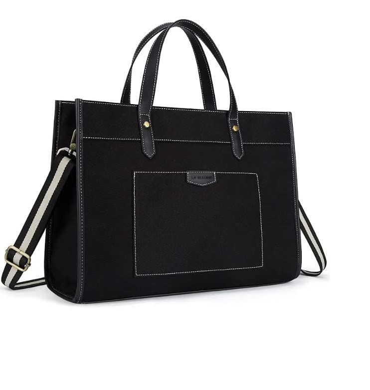 LA ELLORE MAGE - Laptop bag for women | Vegan leather Stylish Tote Bag with Zipper | 15.6 inch laptop | Big Size Work & travel Shoulder Bag | Office bag for women (Black) | 2 PCS Set (B0BVRFVN44) Amazon Price History, Amazon Price Tracker