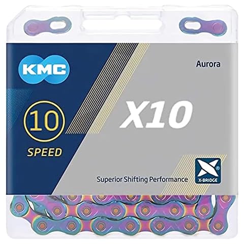 KMC 10 Speed Chain Compatible with Shimano/SRAM and Other 10 Speed drivetrains, X10 Upgraded Aurora Chain(116 Links, Included 1 Pair Missing Link) Cover