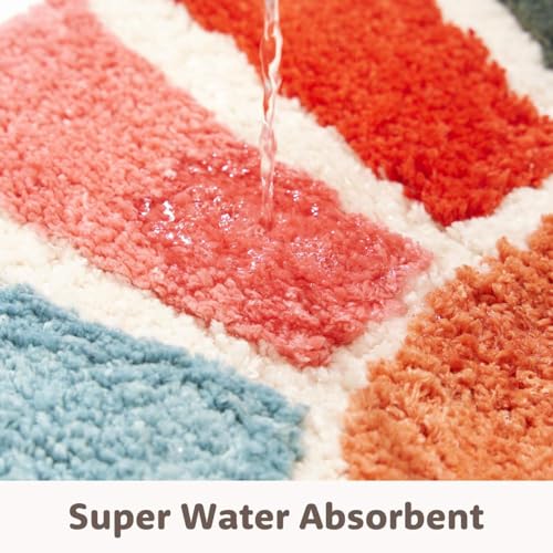 Image of Multicolor Semicircular Sun Design Bath Mat, Multicolour, Boho Style, Non-Slip Bathroom Rug Anti Slip Bath mat, Non Slip Bath mat Door mat for Bathroom(Semicircular)