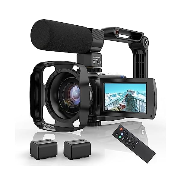 Video Camera Camcorder,HD 1080P 30FPS 36MP 270 Degree Rotation,16X Zoom Digital Camera, Night Vision Vlogging Camera for YouTube with External Microphone,Lens Hood, Remote Control, Stabilizer