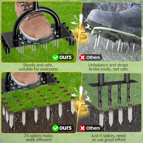 Lawn Aerator, 2-in-1 Manual Metal Core Aerators Lawn Tool with 16 Iron Spikes, 8 Coring, Garden Grass Plug Spikes Aerating Coring Tools for Yard Lawn Soil Care, Revives Lawn Health - Image 5