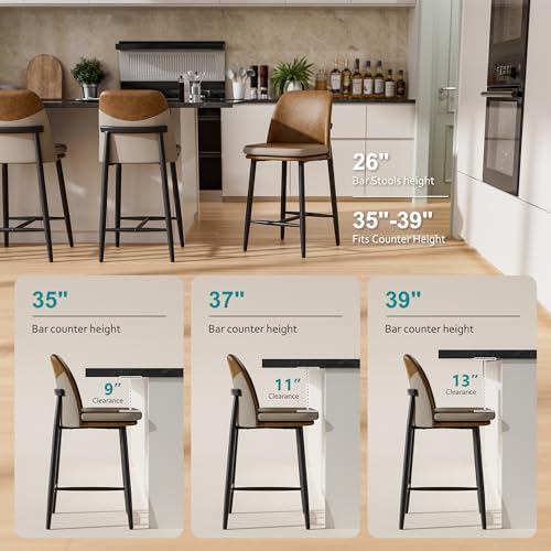 Image of GXJ Brown Counter Height Bar Stools Set of 6, Dual Textured Seats