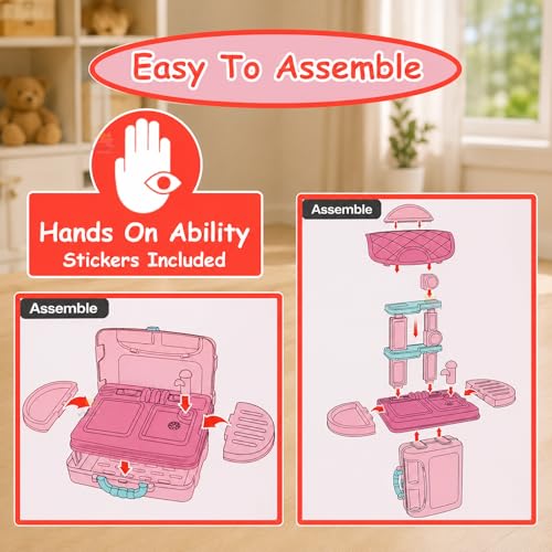 Image of WISHKEY Plastic 3 in 1 Kitchen Cooking Pretend Play Tool Set Toy for Little Chef's with Life Like Accessories & Cute Multi-Purpose Portable Suitcase for Kids ( Multicolor)