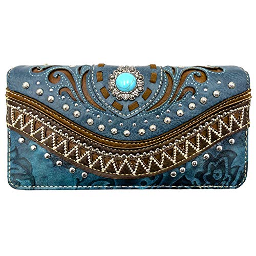 Bolso Tote con diseño floral estilo western y concha turquesa miniatura 3