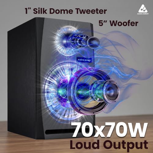Image of Audio Array 5-Inch 2 Way Near Field Studio Monitor Speakers Pair | 140W RMS Class AB Amplification | Kevlar Woofer, Silk Dome Tweeter | XLR /TRS Inputs | 56Hz-22kHz Frequency Response | M5
