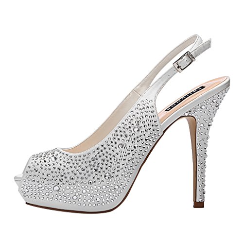 ERIJUNOR Women High Heel Peep Toe Rhinestones Slingback Platform Pumps Wedding Evening Dress Shoes2
