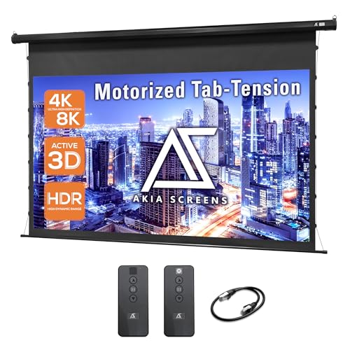 Image of Akia Screens 105 inch Motorized Tab Tension Projector Screen, 16:9 Retractable Projection Screen, UST, Short & Standard Throw Compatible, 4K Indoor Home Theater Screen, Black Case, AK-ELT105H