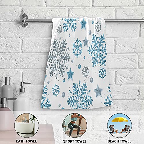 Winter Blue Silver Snowflake Snow Hand Bath Towel Highly Absorbent Soft Hanging Towels Merry Christmas Jingle Bells Happy New Year Kitchen Dish Towel Set Washcloth 2Pcs #TOP2