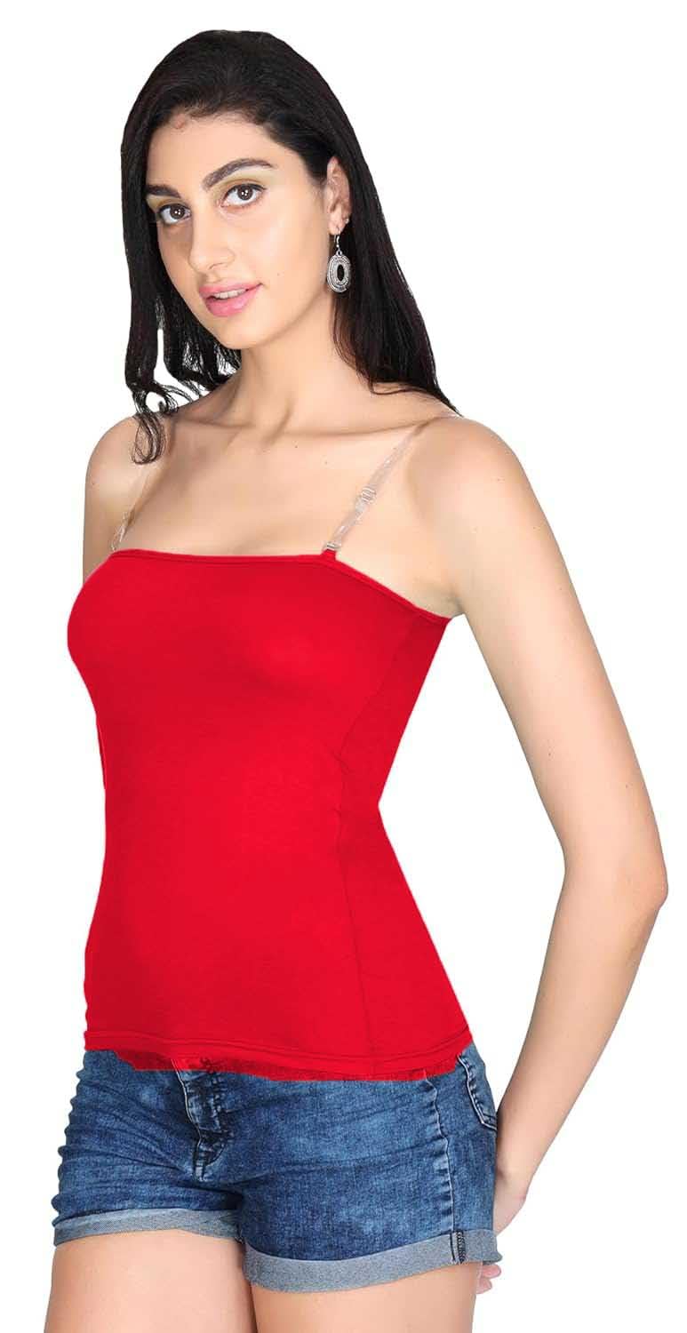 OK INTERPRISES Women's Cotton Camisole Slip Adjustable Transparent Strap red-picture-21