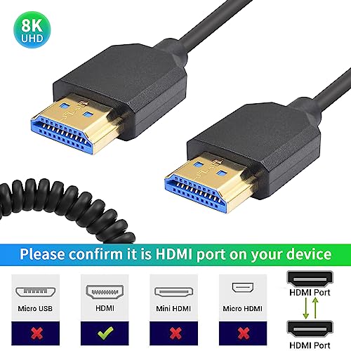 Duttek 8K HDMI Coiled Cable 1.8M, Ultra HD HDMI to HDMI Coiled Cable, Ultra Thin HDMI 2.1 Male Cable Support 48Gbps, 8K@60Hz - Image 2