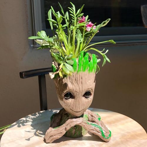 ZUSONUD B-Best Baby Groot Pen Pot Tree Man Pens Holder or Flower Pot with Drainage Hole Perfect for a Tiny Succulents Plants 6'