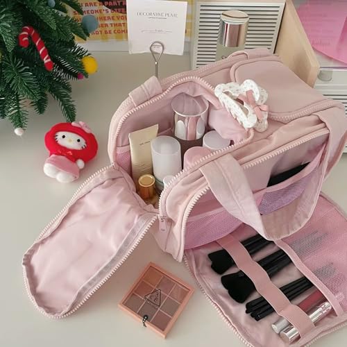 Image of Travel Toiletry Bag, Lightweight Large Wide-Open Travel Bag for Women, Puffy Cosmetic Makeup Bag Organizer, Pink