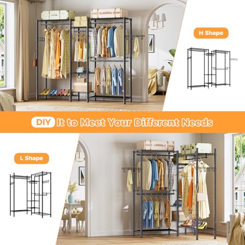 T09-M-Heavy-Duty-Closet-Garment-Rack-7-Tiers-Adjustable-Metal-Freestanding-Clothing-Storage-Closet-with-4-Hanger-Rods-and-2-side-hooks-Easy-to-Assemble-Wardrobe-724-L-x-157-W-x-768-H-Black T09 M Heavy Duty Closet Garment Rack 7 Tiers Adjustable Metal Freestanding Clothing Storage Closet with 4 Hanger Rods and 2 side hooks Easy to Assemble Wardrobe 724 L x 157 W x 768 H Black