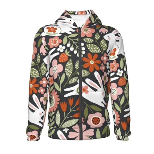 Rabbits on Floral Kid Hoodies Boys Zip Up Sweatshirts Girls Pullover with Pocket2