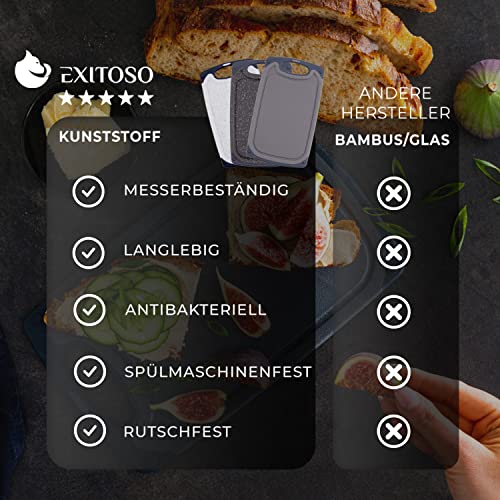 Exitoso Frühstücksbrettchen 6er Set mit Saftrille & Griff aus Kunststoff | Rutschfestes & spülmaschinenfestes Schneidebrett | Antibakterielles Brettchen Set | BPA-Frei & beidseitig verwendbar 6