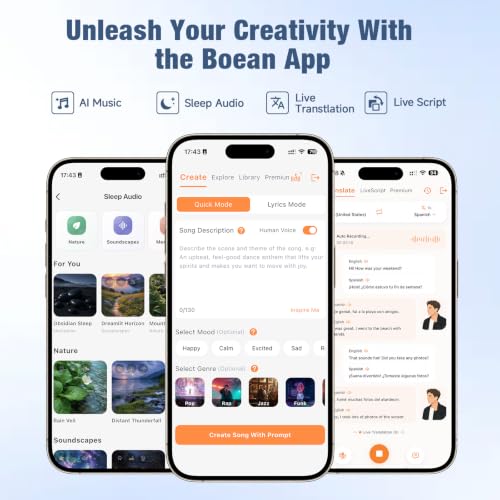 Boean Bluetooth Headphones, Wireless Headphones with AI Music Generation
