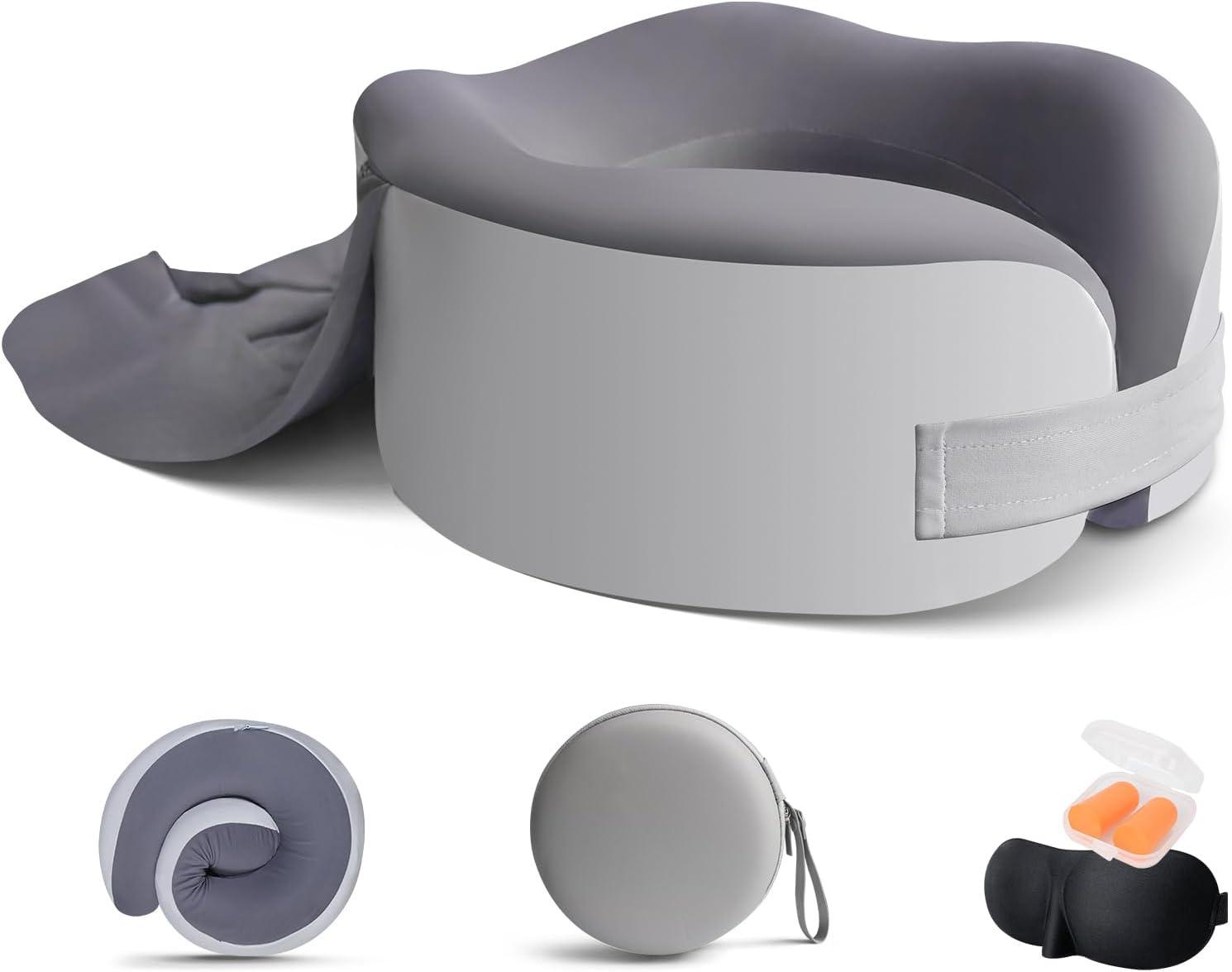 Travel Pillow for Airplane - Memory Foam Travel Neck Pillow with 360° Support, Adjustable Hooded, Flight Pillow with Eye Mask, Ear Plugs and Carry Bag, Idea for Plane Cars Trains Office - Amazon product rated Grade B